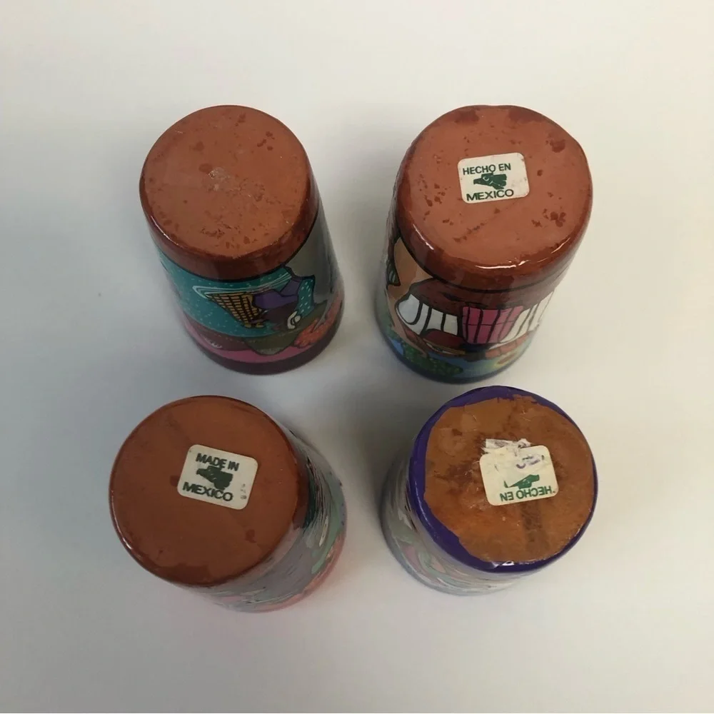 Set of 4/Tequila Shot Glass / NWT/ Hand Painted Colorful Mini Clay